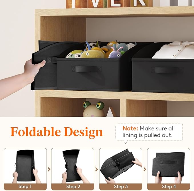 Lifewit Trapezoid Closet Storage Bins for Shelf, 6 Packs Non-woven Closet Organizer Baskets with Handles, Foldable Clothes Containers Boxes for Clothing, Book, Purse, 16L, Medium, Black