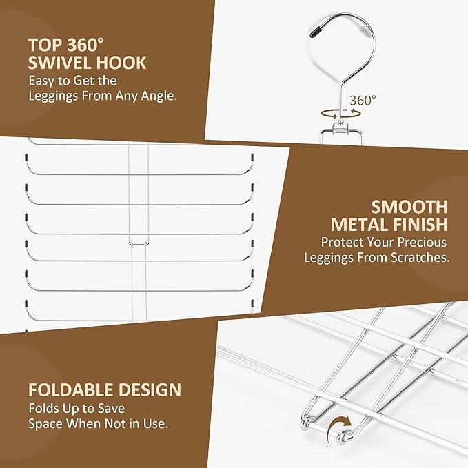 ZEDODIER Legging Organizer for Closet, 2 Pack Rotatable Yoga Pants Hanger for Women's XS-XL and Girls' Leggings, Holds Up to 40 Pairs, Space-Saving Closet Organizers and Storage, Silver
