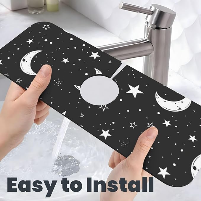 Faucet Draining Mat For Kitchen Sink, Moons Stars White Diatom Mud Absorbent Drain Pad For Bathroom Kitchen Sink Splash Guard Drying Mat