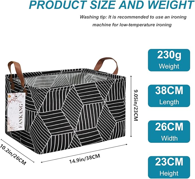 FANKANG Storage Basket,Nursery Hamper Canvas Laundry Basket Foldable with Waterproof PE Coating Storage, Office, Bedroom, Clothes,Toys (Rec-Black Cube)