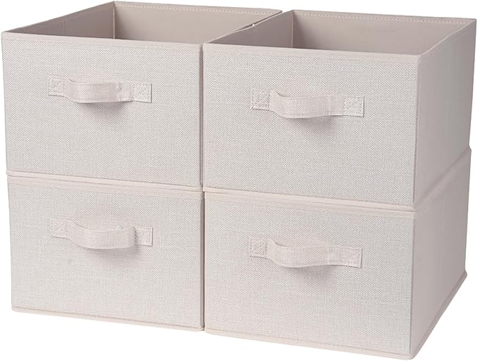 BOMKEE Clothings Collapsible Storage Bins, Foldable Organizers and Storage Baskets Cube Storage Bin for Bedroom Living Room (4 Pack) (Flaxen, 15.4x11.4x7.9inch)