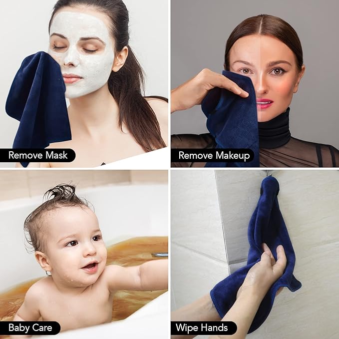 SINLAND Microfiber Facial Cloths Fast Drying Washcloth 12inch x 12inch (Pack of 2, Navy Blue)