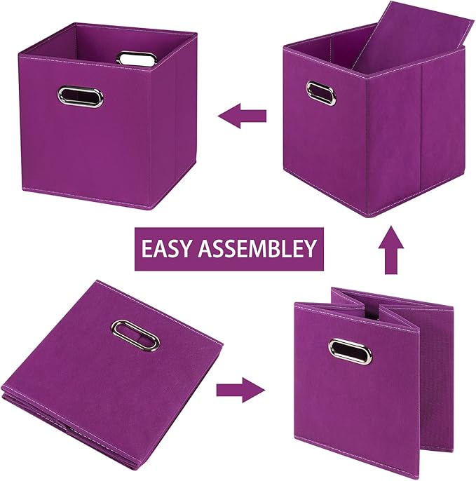 Fabric Cloth Storage Bins,Fabric Cube Organizer with Dual Handles Foldable Cube Storage Baskets for Home Bedroom Storage,Set of 8,(Purple)