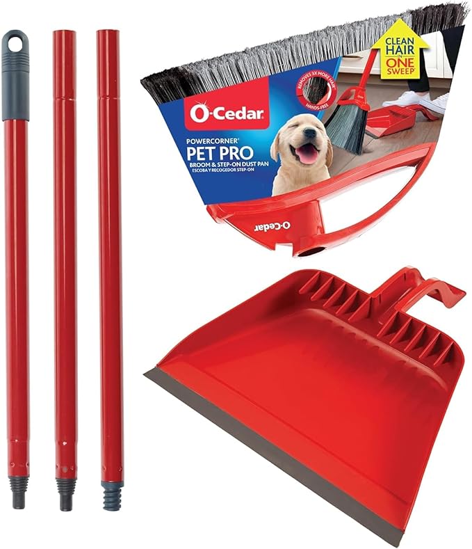 O-Cedar Pet Pro Broom with Step-On Dustpan | Remove 99% with One Sweep | Removes 3 Times More Pet Hair | Quiet Cleaning Tool for Cat and Dog Owners