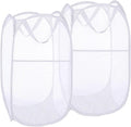 Pack of 2 Pop Up Laundry Hampers, Collapsible Mesh Laundry Baskets, Foldable Clothes Hampers for Bathroom, College Dorm, Travel (White)