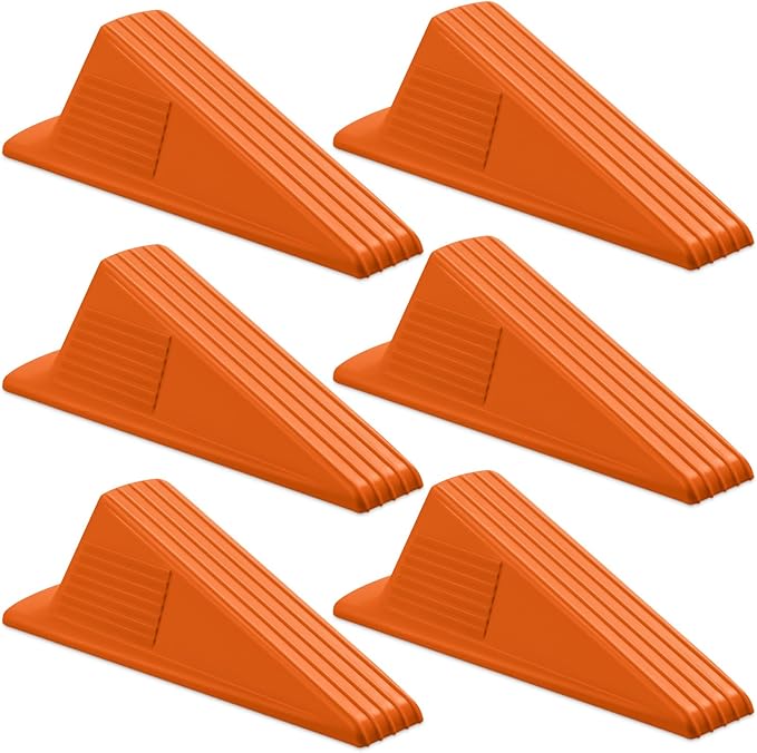 Frienda 6 Pcs Jumbo Door Stoppers Heavy Duty Door Stopper Tall up to 2inch Tall Wedge TPR Large Wedge Stackable Big Rubber Doorstop for Hotel Carpet Hardwood Concrete and Tile (Orange)