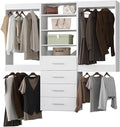 Modular Closet, 72" Wide Organizer with Hanging & Drawers, Wood Tower Storage for Walk-In Closets, Wall Mounted Wardrobe Organizer Kit, Bedroom, White