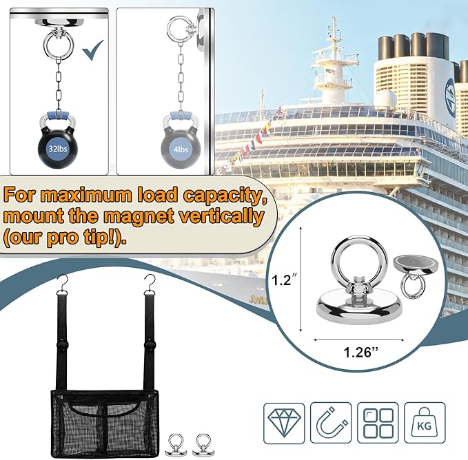 Momooda Black PVC Mesh Hanging Shower Caddy with 2 Magnetic Hooks, Adjustable Portable Bathroom Organizer with Pockets for Cruise, Dorm, Gym, Camping, RV, 12"x6"x7"(LxWxH)
