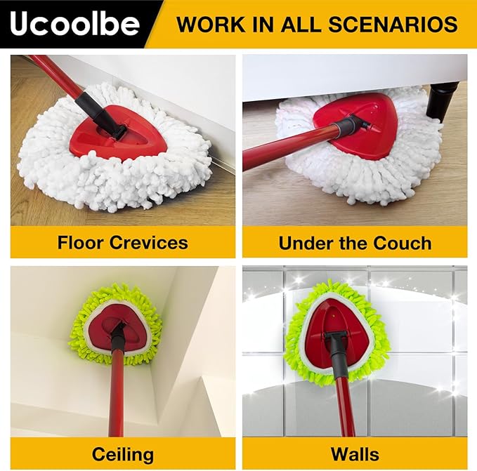 Spin Mop Replacement Heads Compatible with Ocedar EasyWring 1-Tank System, Duster Mop Head for Ocedar, 6 Pack Spin Mop Refills, 2 Pack Chenille Mop Pads, 1 Mop Base for deep Cleaning