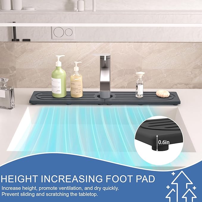 Faucet Mat for Kitchen Sink, Water Absorbent Kitchen Faucet Mat, Durable Sink Splash Guard with Raised Feet, Diatomite Fast Drying Kitchen Sink Faucet Mat, Bathroom Stone Drying Tray for Counter