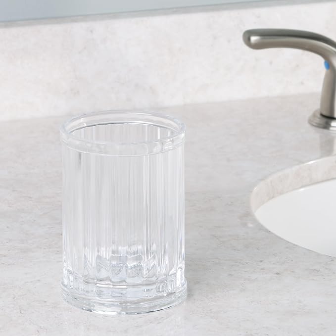 iDesign Alston Plastic Tumbler Cup, Holder for Makeup Brushes, Toothbrushes, Glasses, Brushes on Bathroom, Vanity Countertops, College Dorm, Bedroom Desks, 2.8" x 2.8" x 3.9" - Clear