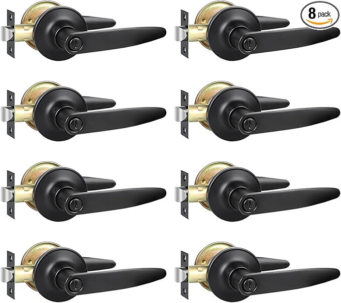Privacy Door Levers, 8 Pack Matte Black Door Handles, Bed and Bath Door Locksets Heavy Duty Keyless Interior Handles, Reversible for Left Right Handed Doors