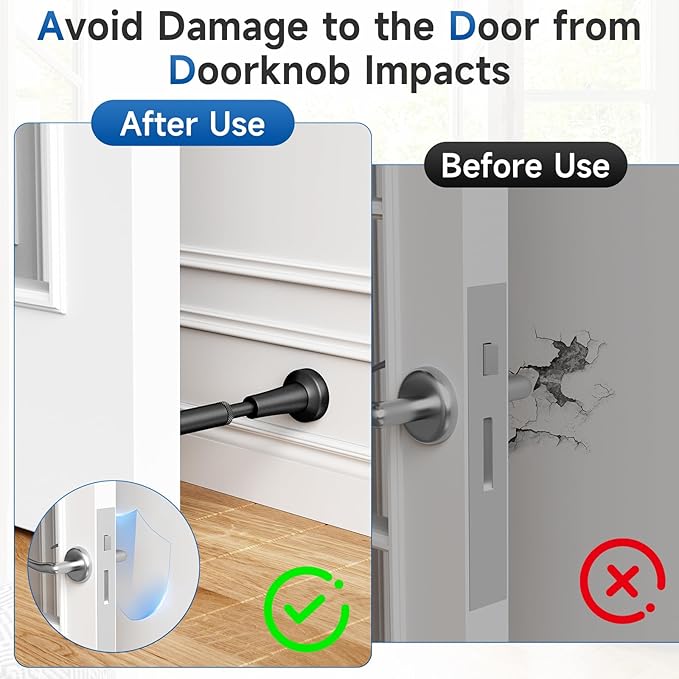 4pcs Adjustable Spring Door Stops, 4.17-5.35in Aluminum Long Door Stoppers with Silicone Tip, Matte Black Door Stop for Bottom of Door, Screw & Adhesive Installation, Black