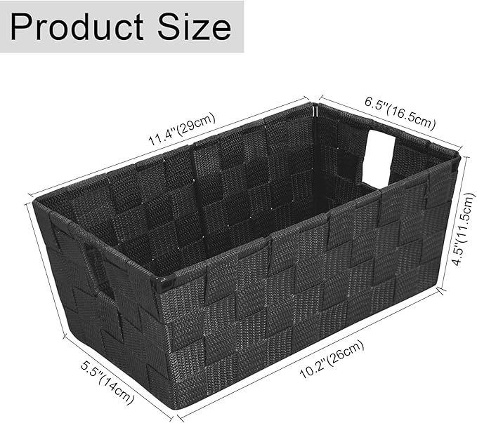 homyfort Storage Baskets for Organizing, Woven Organizer Baskets for Shelves, Small Strap Shelf Baskets for Bathroom Storage, Grey, Set of 4