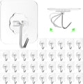 ZESLMG Adhesive Wall Hooks for Hanging, 32 Pack Self Sticky Hooks Heavy Duty 22lb Clear, Removable Shower Hook No Damage for Towel Key Coat Wreath Picture Outdoor Ceiling Bathroom Kitchen, Waterproof