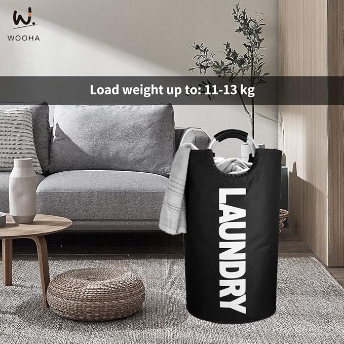 WOOHA 125L Large laundry basket,Collapsible laundry hamper, Tall Clothes Baskets Folding Washing Bin Foldable Fabric Hamper Bags for Bedroom, Closet,Bathroom,College,laundry bag,Black