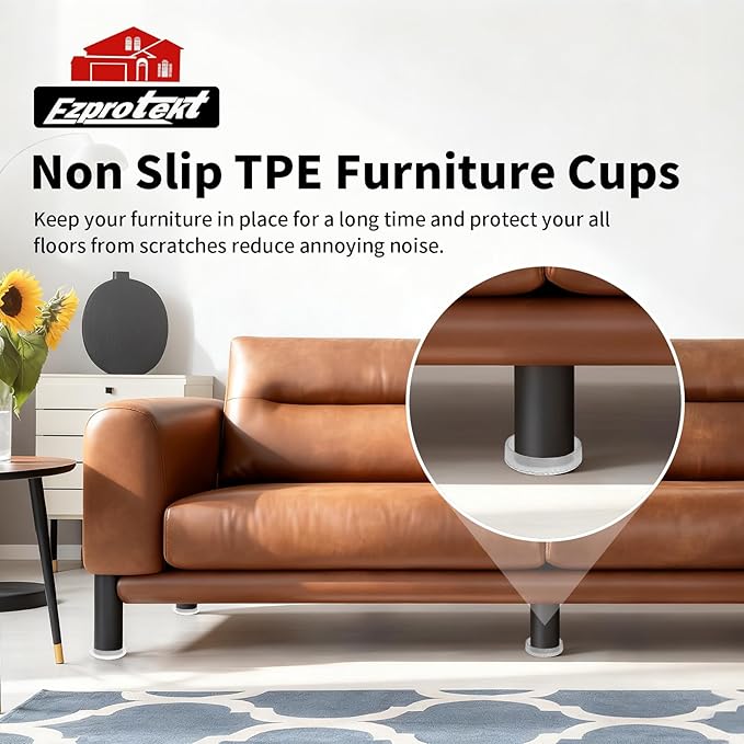 Ezprotekt Non Slip Furniture Pads, 12 Pcs 2" Anti Slip Rubber Caster Cups, Anti Skid Furniture Coasters for Hardwood Floors, No Slide Furniture Gripper, Furniture Stoppers to Prevent Sliding (Clear)