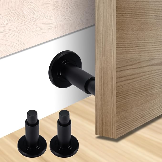Door Stoppers - Heavy-Duty Adjustable Stoppers for Bottom, Top, and Wall of Door – Anti Break-in 304 Stainless Steel Door Stops with Rubber Buffers(Black)
