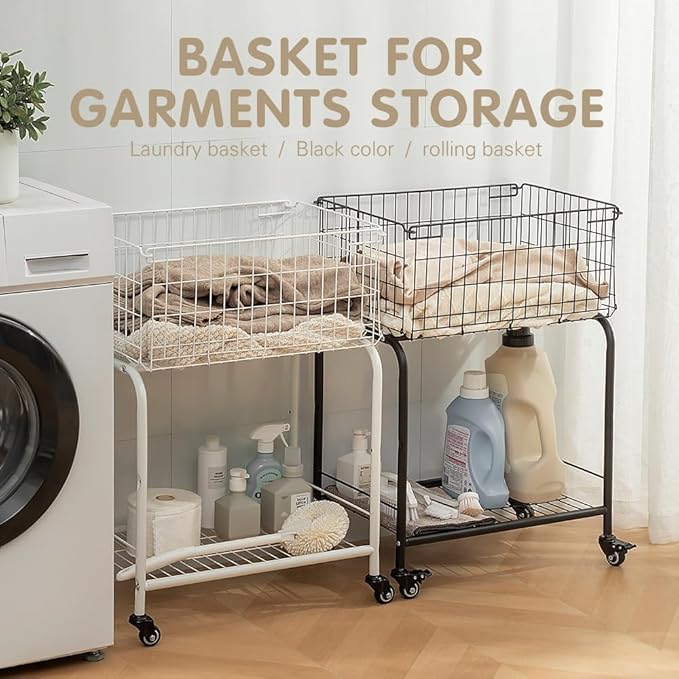 31" height Rolling Laundry Basket with Wheels, Heavy-Duty Multipurpose Organizer - Removable Storage Cart for Clothes, Toys, Dorm Room, Blue-Green(MINT)