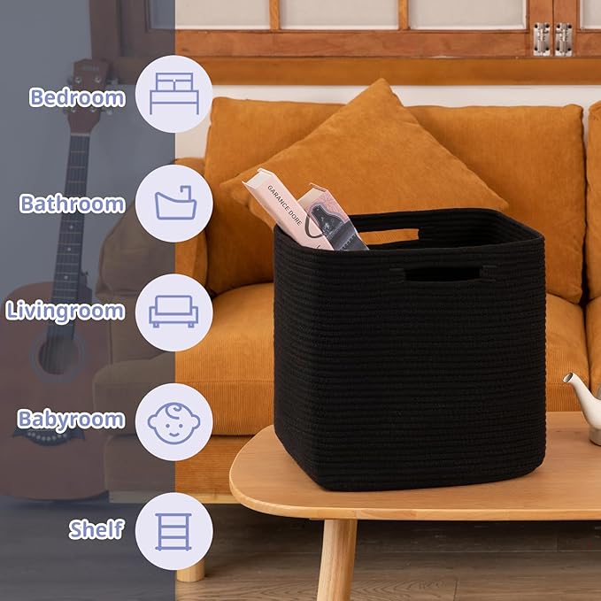 OIAHOMY Storage Cubes, 13 Inch Cube Storage Organizer, Collapsible Storage Bins, Baskets for Organizing, Storage Bins for Shelves-Black, 3-PACK