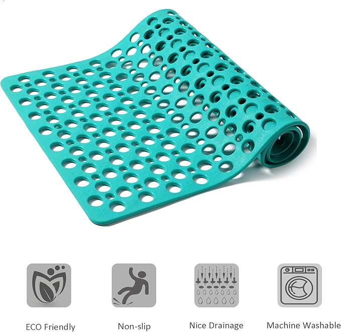 Nonslip Bathtub Mat Extra Soft TPE Bath Mat for Kids, Machine Washable Bathroom Shower Mat, Smooth/Non-Textured Tubs Only, 35L x 16W Inch (Dark Green)