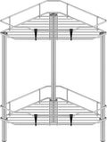 2 Tier Floor Standing Corner Shower Caddy Organizer Shelf with Hooks, Bathroom Shelves Stand Rack, Gray