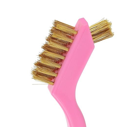 MAXMAN Brass Wire Brush Set 3-Pack, Brass Brushes for Cleaning Metal, Small Cleaning Brushes for Tight Spaces, Metal Brush, 7" Detail Deep Clean Scrub Brush, Pink