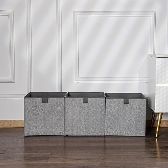 Storage Baskets, 11.8-Inch Woven Fabric Bins, Storage Cubes with Reinforced Handles, Organizer Bins for Closet Shelves, Foldable, for Toys, Clothes (4PCS/Grey-11.8*11.8*11.8inch)