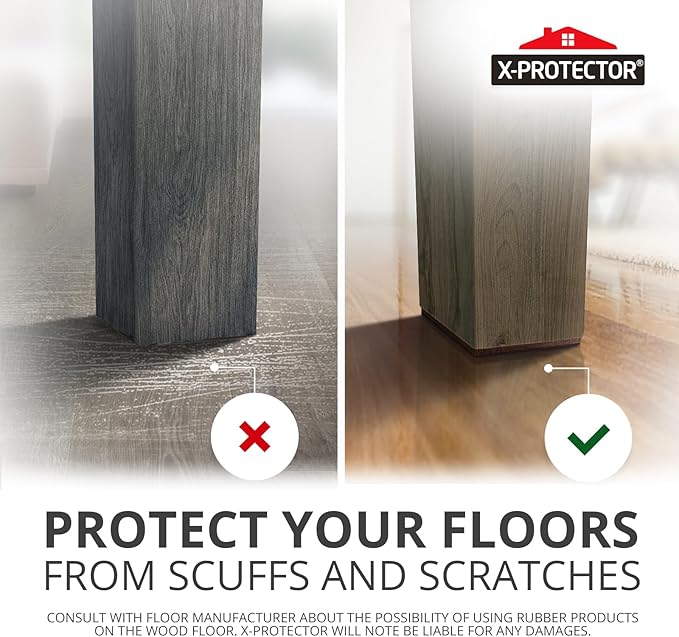 X-Protector Non Slip Furniture Pads for Hardwood Floors - 16 PCS 3'' - Anti Slip Rubber Square Pads - Black / Brown