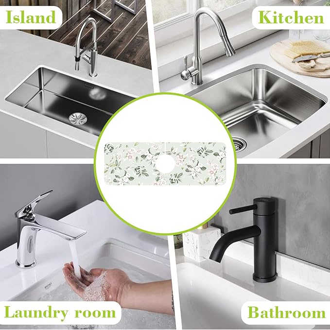 Sink Splash Guard Faucet Mat Petunias Flowers and Butterflies Absorbent Fast Drying Mat Sink Gadgets Splash Guard Behind Faucet Drip Catcher for Kitchen Bathroom 15.5"X5.5"