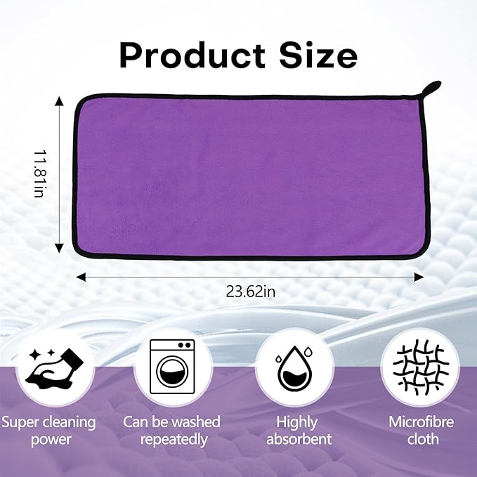 Hovom 3PCS Car Microfiber Towels, 23.62"×11.81" Lint-Free Microfiber Towels for Cars Wash Drying, Super Absorbent Cleaning Cloths, Reusable Washing & Detailing Towel, Car Cleaning Supplies (Purple)