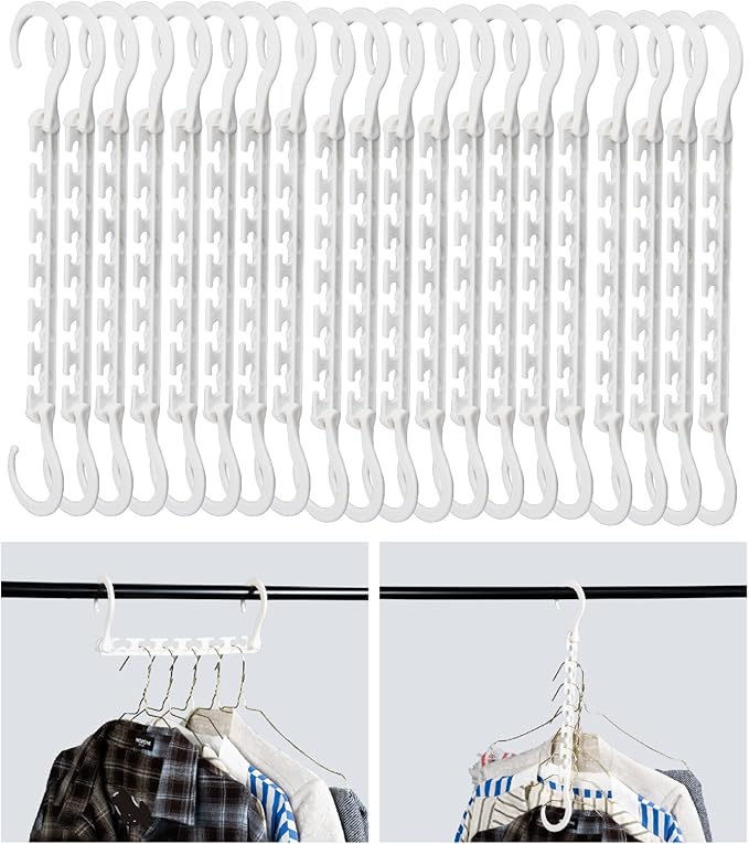 Mr. Pen- Space Saving Hangers for Clothes, 20 pcs, White, Plastic Multi Clothes Hangers Space Saving, 6 Slots, 360° Rotating Hooks