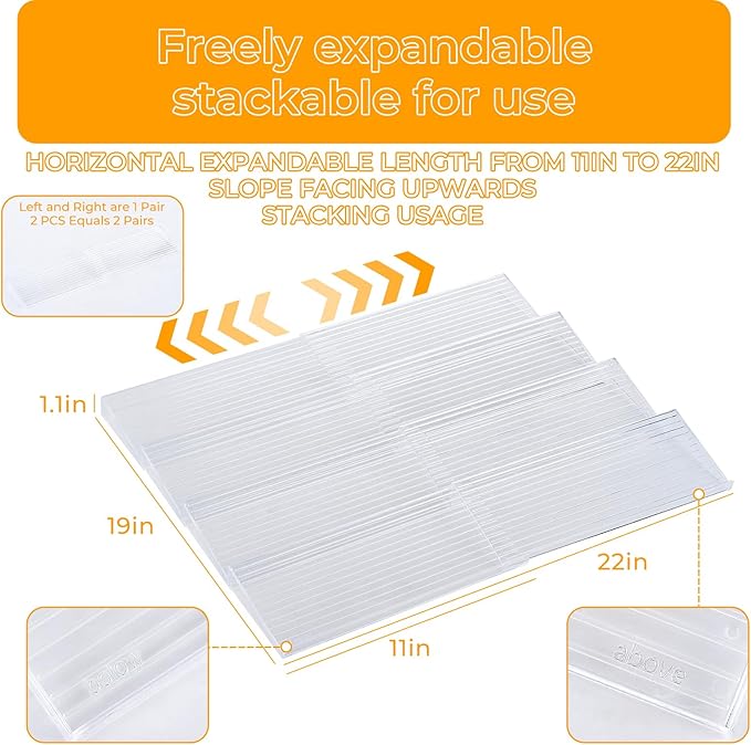 Acrylic Spice Drawer Organizer 4 Tier(8 Packs),Expandable from 11" to 22" Seasoning Organizer Tray for Kitchen - Clear Tiered Spice Rack for Drawer, No Assembly Required(Jars Not Included)