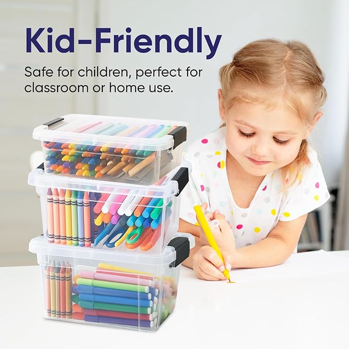 Superio Mini Storage 3 Pack Container Plastic Crayon Box, Art n Crafts and Sewing Supplies Case, Stackable Clear Small Organizer for Beads, Stationery, Chalk, and Food