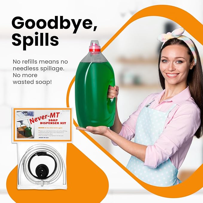 The Original Soap Dispenser Conversion Kit - Made in The USA - Kitchen Sink Extension Tube Kit - Never Fill The Little Bottle Again!