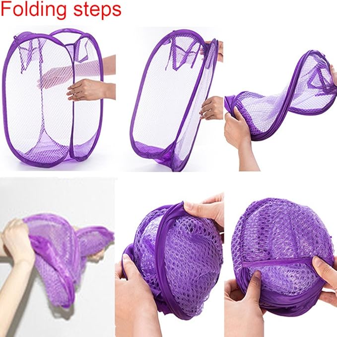 RZJZGZ Foldable Pop-Up Mesh Laundry Hamper with Side Pocket Clothes Laundry Basket Storage Bag with Carry Handles for Dirty Clothes (2 Pack)
