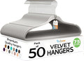 Techzoo Premium Velvet Hangers 50 Pack Ultra Thin Non Slip Adult Felt Space Saving Suit Hanger for Closet Heavy Duty Coat Pants Jackets Dress Hangers 360° Swivel Hook Hold Upto 10 lbs Silver Birch
