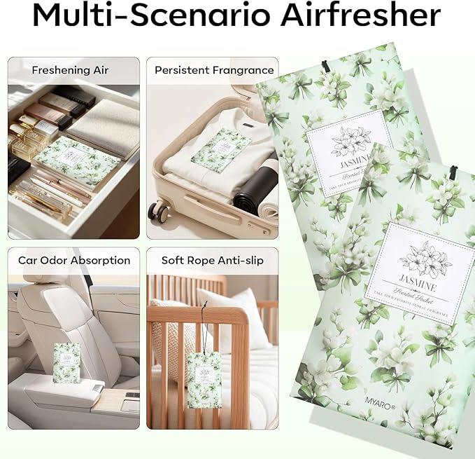 MYARO 20 Packs Jasmine Scent Sachet Air Freshener for Home Car Closet Drawer Shoe Odor Eliminator Long Lasting Deodorizer