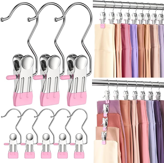 30 Pack Pants Hangers with Clip,Legging Organizer for Closet Hanging, Space Saving Yoga Pants Hangers Clip Hanger Wardrobe Organization,Closet Organizers and Storage for Jeans,Shorts,Skirts,Hats-Pink