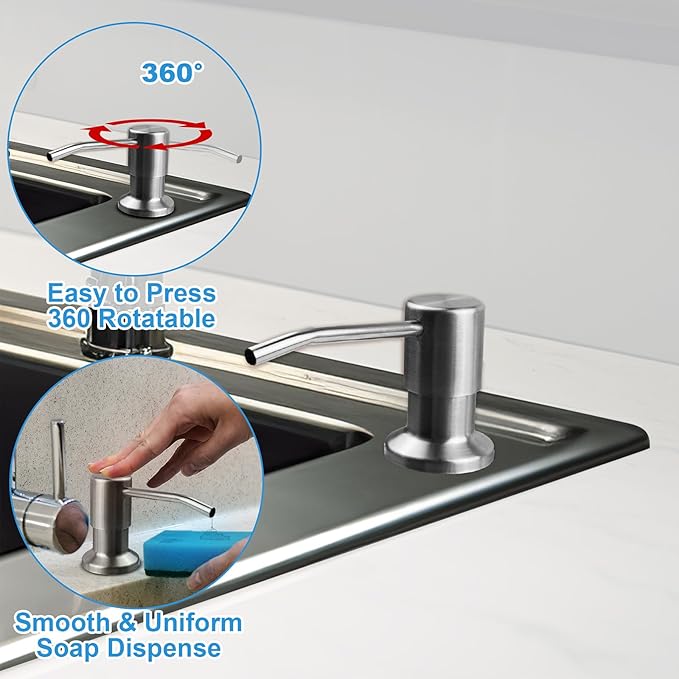 2-Pack Stainless Steel Soap Dispenser for Kitchen Sink, Built-in Kitchen soap Dispenser Kit with 47" Extension Tube, Check Valve,Multiple Sealing Plugs, No More Frequent Refills