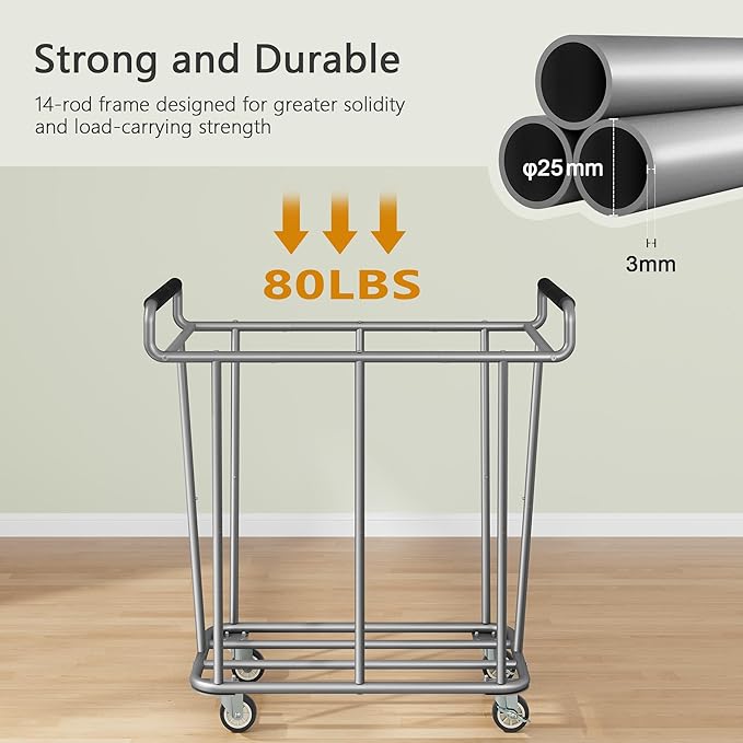 Large laundry hamper with Wheels, 2 Bag 360L Big Rolling Laundry Basket Sorter Cart, Extra Large Laundry Clothes Hamper, Heavy Duty Laundry Basket Organizer for Laundry Room,Bathroom