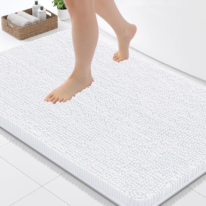 Arotive Bathroom Toilet Rugs U Shaped 24x24, Extra Soft Absorbent Shaggy Chenille Contour Bath Rugs for Toilet, Machine Washable Non-Slip Contoured Bath Mats, White