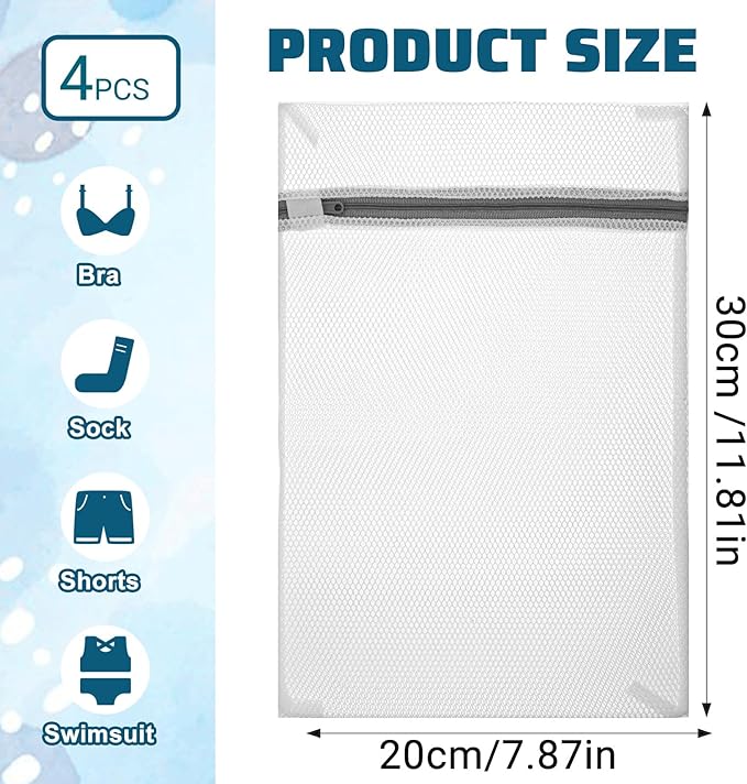 4Pcs Mesh Laundry Bags for Delicates 30x20cm Small Mini Durable Lingerie Bags for Washing Machine Delicates Laundry Bag for Lingerie Underwear Socks Baby Clothes Travel 11.8 x 7.87 Inches