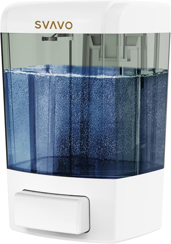 SVAVO Wall Mounted Soap Dispenser Kitchen Bathroom Manual Soap Dispenser Refillable Hand soap Dispenser for Liquid Contianers Shampoo Gel Chamber for Household Commerical 23.7oz (700ml) ABS