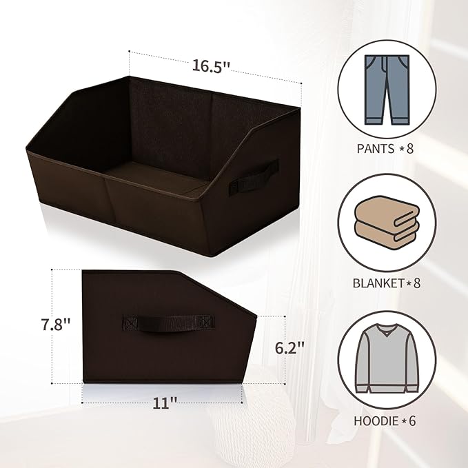 Clothes Organizers and Storage - Fabric Cube Bins with Handles, Storage Baskets for Shelves, Trapezoid Collapsible Boxes for Home, Dorm, Office, 10 Pack, Brown
