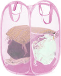 Strong Mesh Pop-up Laundry Hamper, Quality Pop Up Hampers for Laundry with Durable Handles Solid Bottom High Carbon Steel Frame, Easy to Open and Fold Flat for Storage(Light Pink)