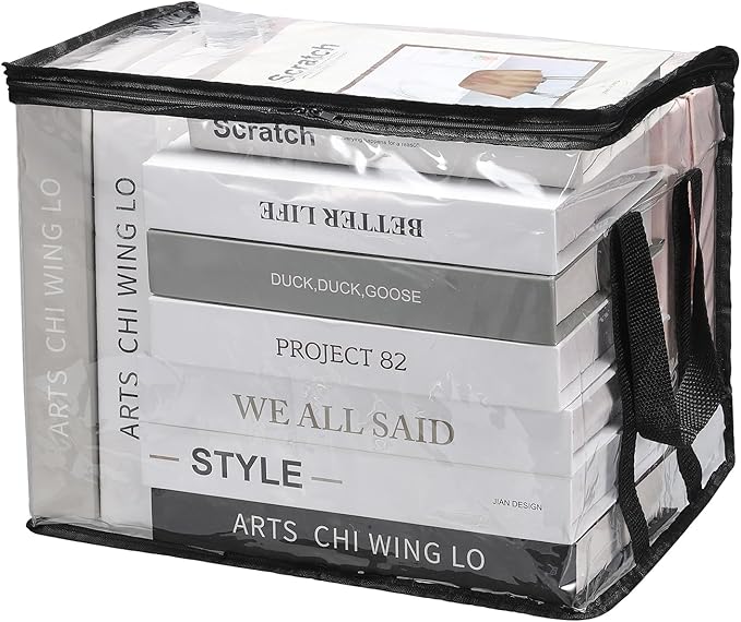 PATIKIL 15x9.5x12.6in Clear Storage Bags, Plastic Storage Bags Clear Small Zippered Organizers Foldable Closet Bed Sheet Organizer Cube with Zipper Handles for Book Clothes Yarn,L, Black