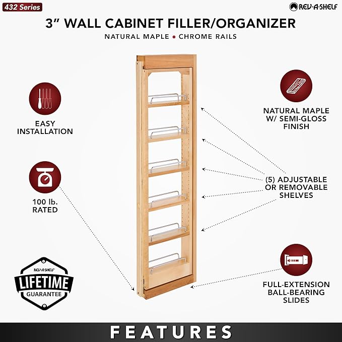 REV-A-Shelf Wood Wall Filler Pullout for 42" H New Kitchen Applications