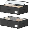 EE-RoomWorld Underbed Storage Bins with Wheels, No Assembly Required - 7.5 inch height Black Large Capacity Rolling Underbed Containers for Shoes, Dorm under bed storage drawers