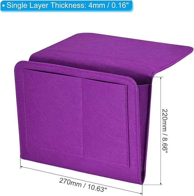 PATIKIL 11in Bedside Caddy, Bed Caddy Bedside Organizer Hanging 5 Pocket Soft Felt Bed Pockets Bedside Storage Organizer Remote Control Holder for Bedroom Phones Glasses, Purple